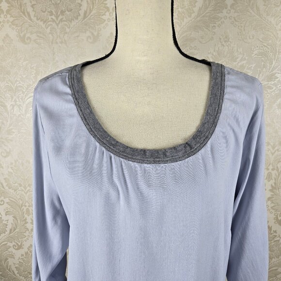 Soft Surroundings Size XL 100% Silk Light Blue Gray Tunic Scoop Neck Keyhole Bk - Picture 2 of 10